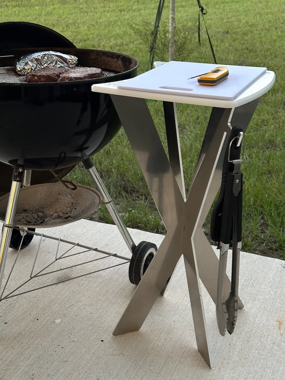 Stainless steel X-frame BBQ side table